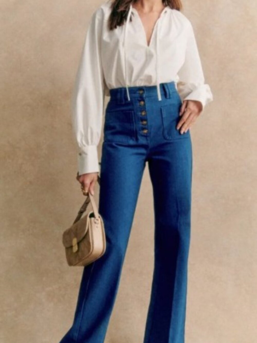 NEW Sezane Chuck Trousers Pants Sz 6/38 Blue Denim Straight Leg High Waist